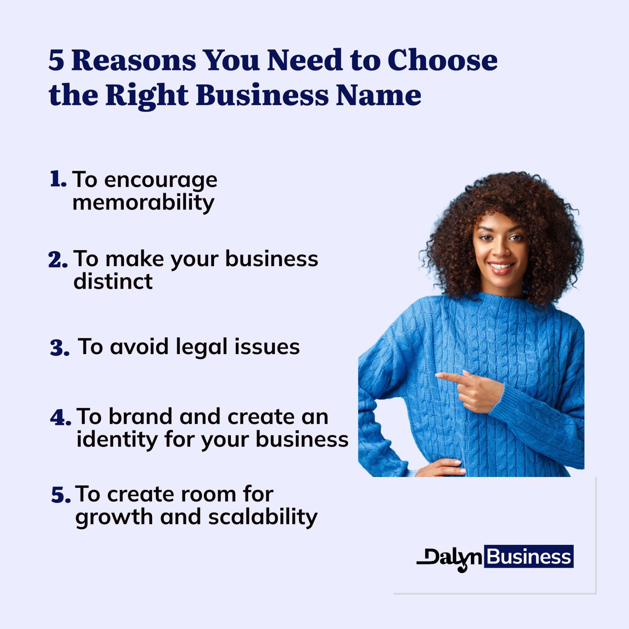 Infographic showing 5 reasons you need to choose the right business name