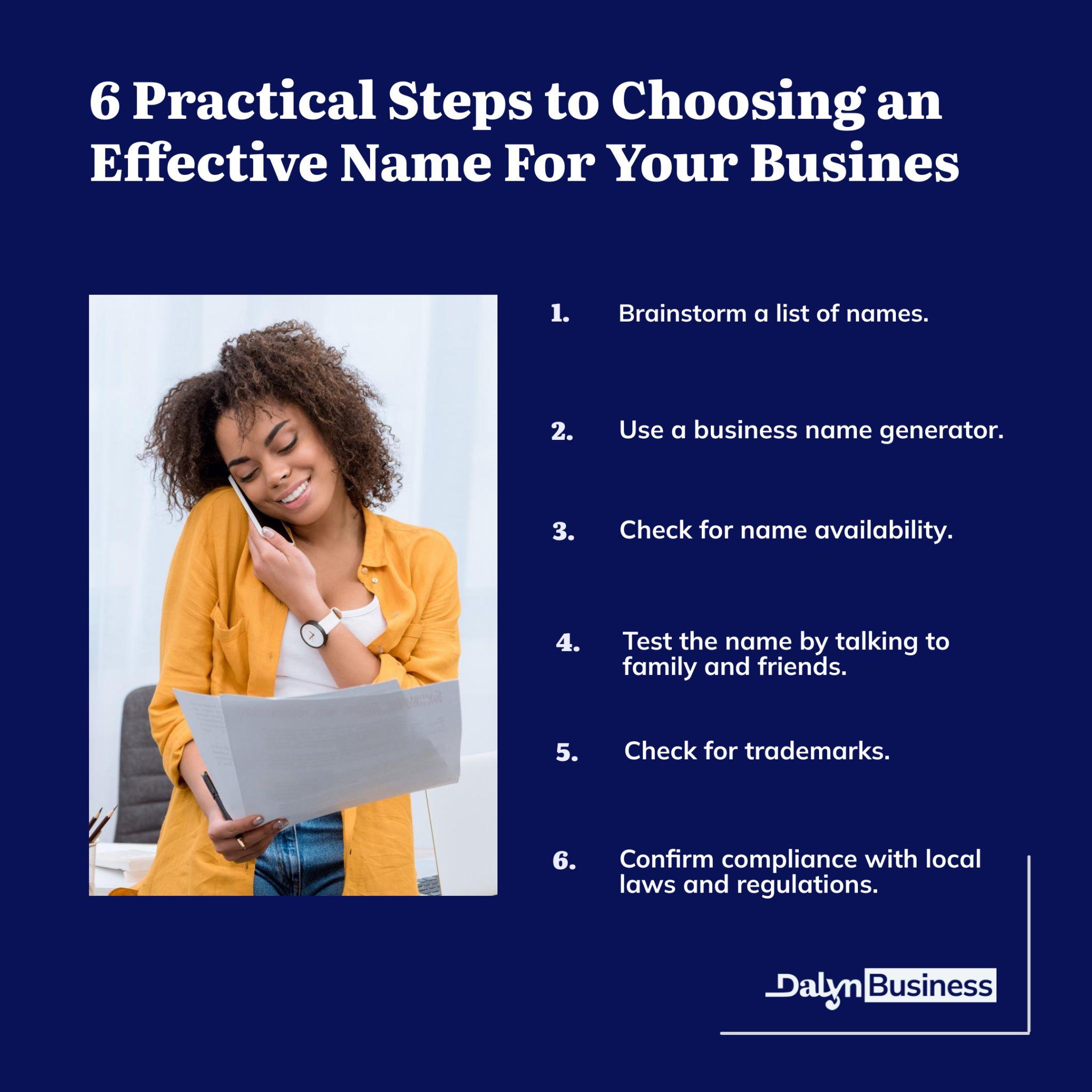 Infographic showing How to Choose a Business Name in 6 Easy Steps