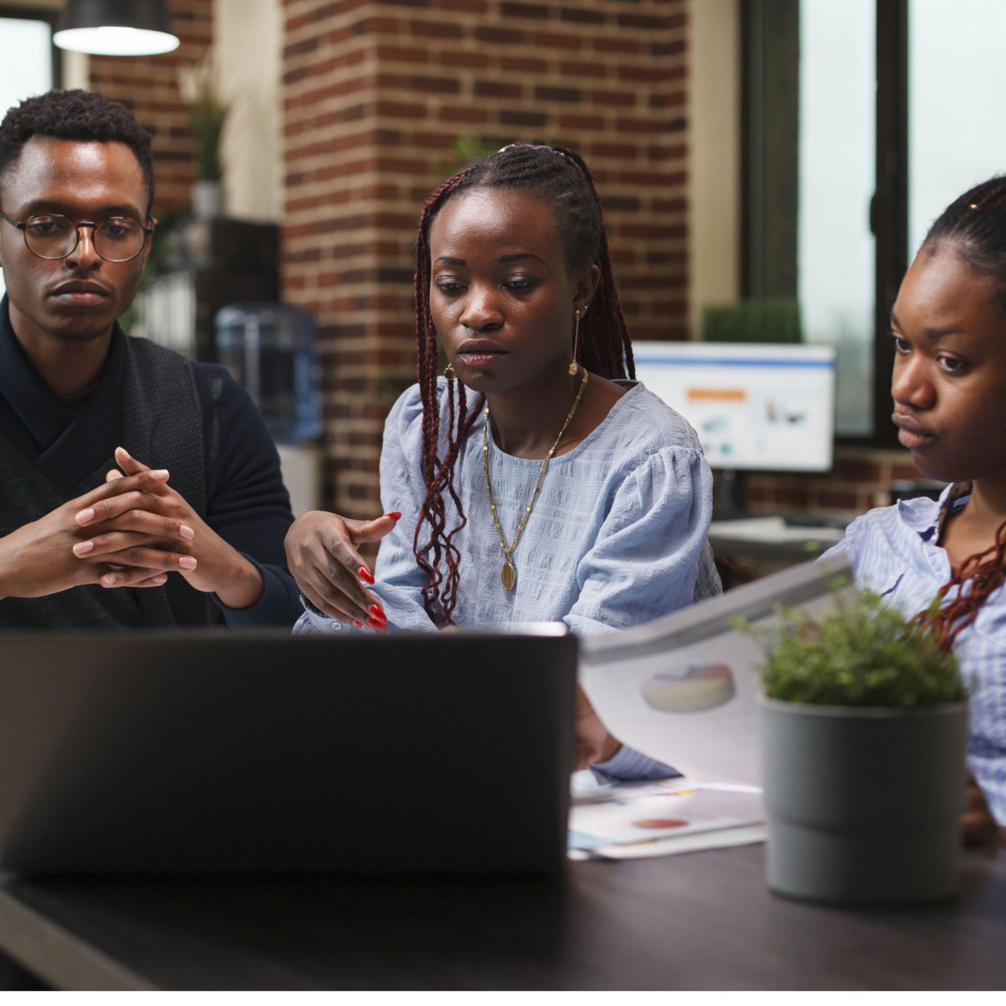 Stakeholder of a Limited liability company discussing reviewing business plans.